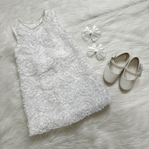 Girls Formal White Pearl Dress Shoes Hair Clip Complete Set Size 3T